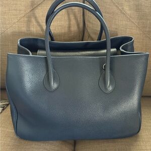 Maxima Dark Blue Leather Tote Bag